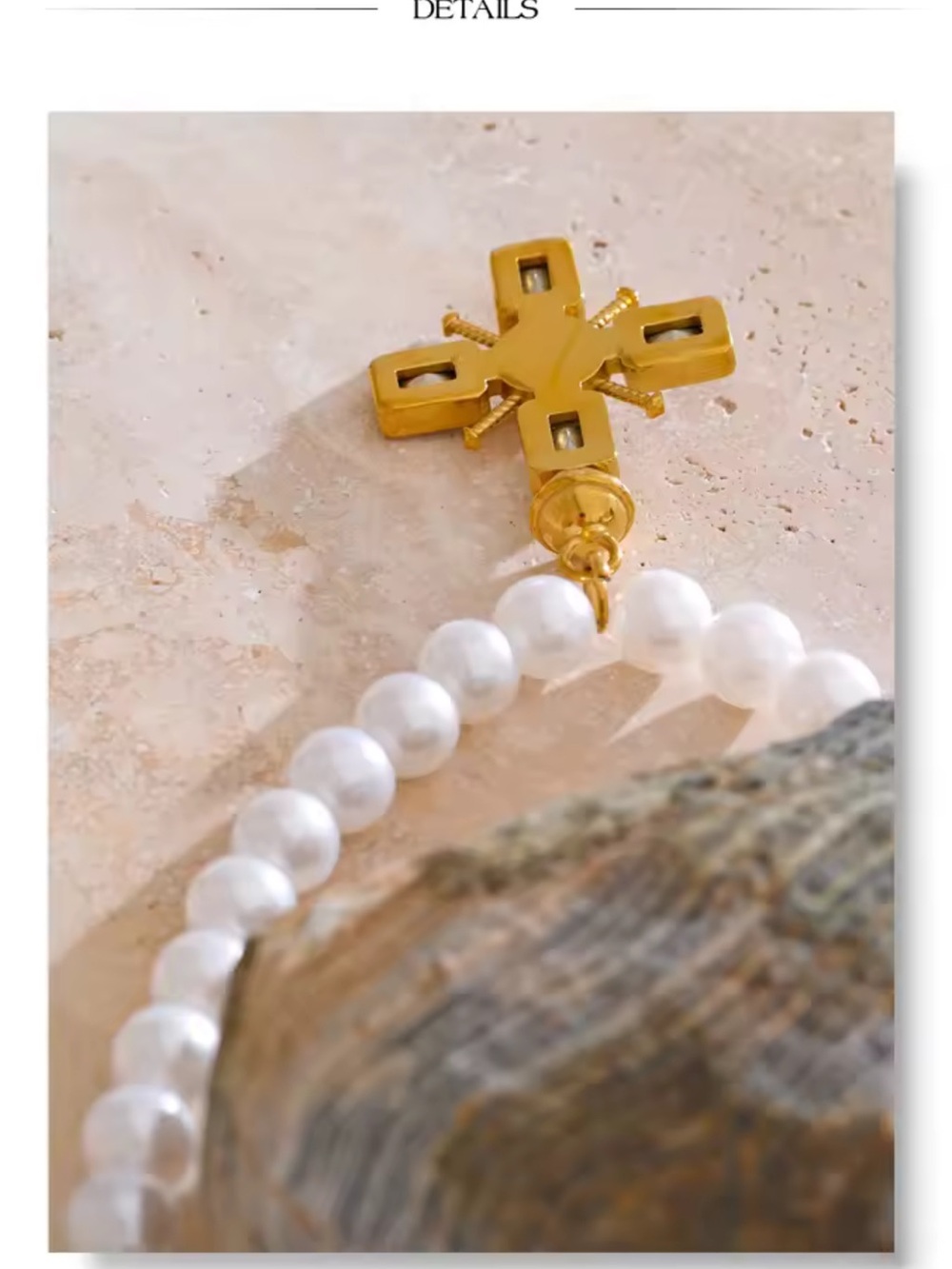Gold Cross Pearl Pendant Necklace - Picture 5 of 16